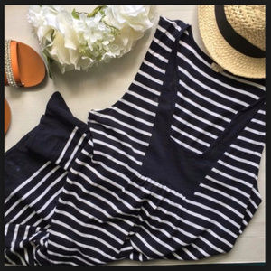 J Crew Striped Tank Beach Dress V Neck Navy Blue S